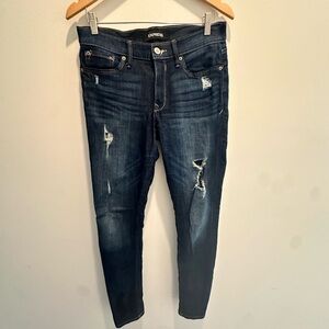 Express Women's Dark Blue Distressed Skinny Jeans